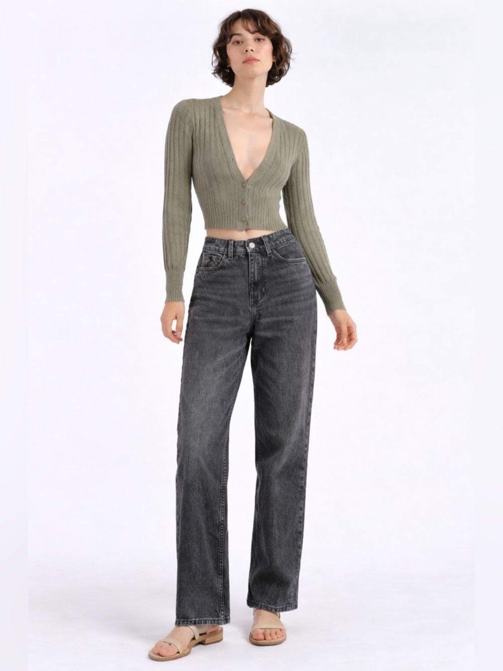 Zara Women Gray Washed High Rise Wide Leg Jeans Size USA 0 EU 32 Straight Denim